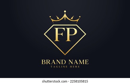 Vector de corona de diamante. Logotipo de reina de lujo para vectores de joyería con letras