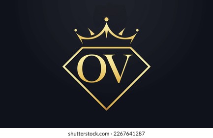 Vector de corona de diamante. Logotipo de reina de lujo para vectores de joyería con letras