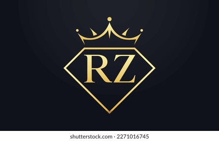 Vector de corona de diamante. Logotipo de reina de lujo para vectores de joyería con letras