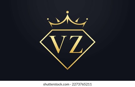Vector de corona de diamante. Logotipo de reina de lujo para vectores de joyería con letras