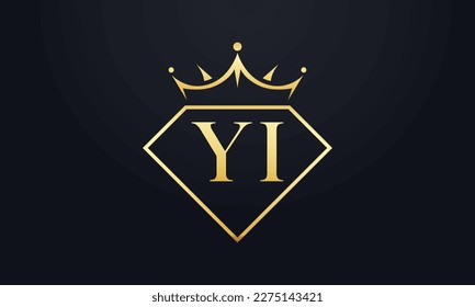 Vector de corona de diamante. Logotipo de reina de lujo para vectores de joyería con letras