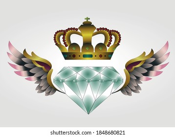 Diamante con corona y alas de estilo antiguo