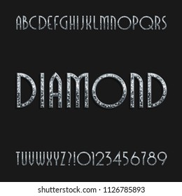 Diamond Crystal Alphabet Font. Ornate Jewellery Art Deco Letters And Numbers. Stock Vector Typography.