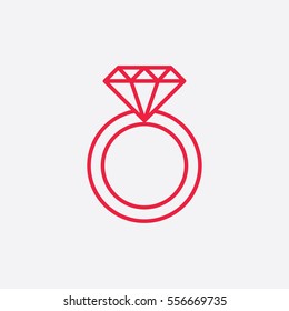 diamond crystal brilliant ring line icon red on white background