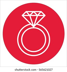 diamond crystal brilliant ring line icon white on red circle