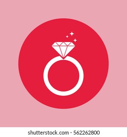 diamond crystal brilliant ring simple icon on red circle