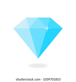 Diamond, crystal clear blue vector graphic illustration, isolated. Diamond gem with shiny sparkle.