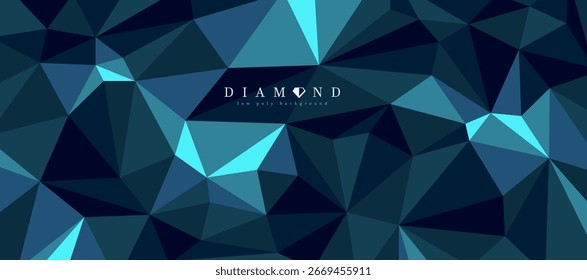 Fondo abstracto de Vector poligonal oscuro de cristal de diamante, abstracción azul negro de baja poli 3D, Fondo de pantalla de piedras preciosas de estructura triangular, tema de lujo.