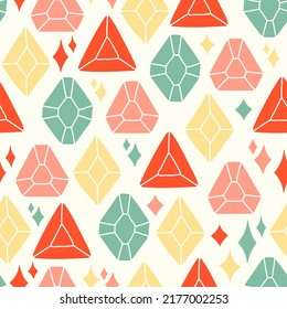 Diamond crystal gems seamless pattern and vector