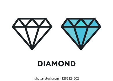 Diamond Crystal Jewelry. Vector Flat Line Stroke Icon.