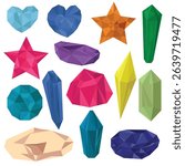 Diamond Crystal Pack Flat Vector Illustration, Diamond Crystal Pack Flat Vector Illustration, A Collection of Colorful Crystal Illustrations