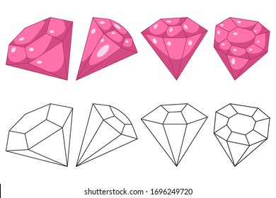 Diamond or crystal vector cartoon set isolated on a white background.