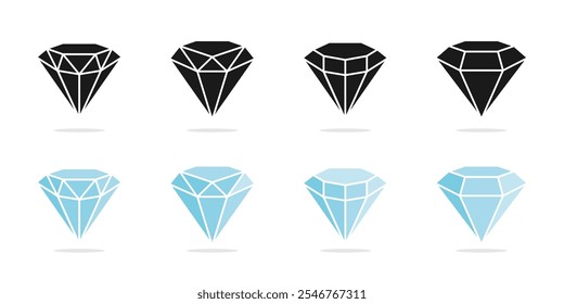 Diamond crystal vector icons. Flat diamonds crystals icon set.