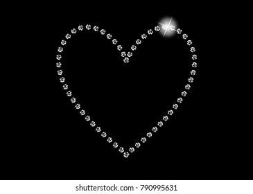 Diamond Crystals Paved Outline of Heart  -  Vector Glamor Rhinestones Valentine Icon
