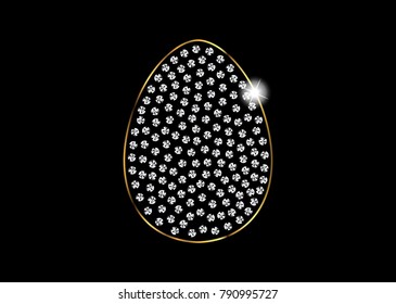 Diamond Crystals Paved Silhouette of Easter Egg  -  Vector Glamor Rhinestones Fashion Symbol
