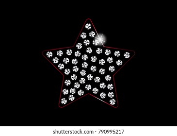 Diamond Crystals Paved Silhouette of Five-Pointed Star   -  Vector Glamor Rhinestones Fashion Symbol
