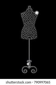 Diamond Crystals Paved Silhouette of Tailor Dummy  -  Vector Glamor Rhinestones Fashion Symbol

