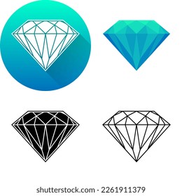 Icono de corte de diamante conjunto de sombra diagonal plana, color, silueta blanco-negro, símbolo de logotipo de arte de línea aislado en fondo blanco