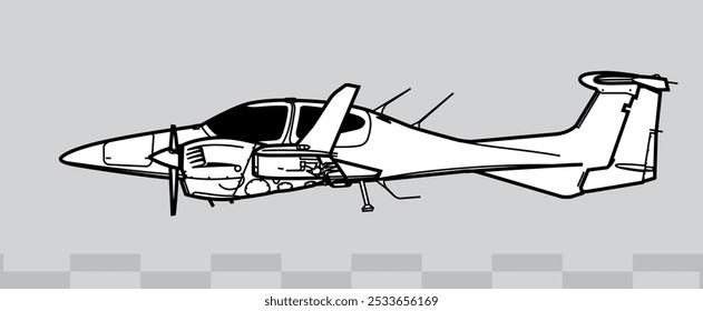 Diamond DA42 Twin Star. Vector drawing of Light utility and trainer aircraft. Side view. Image for illustration and infographics.