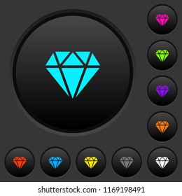 Diamond dark push buttons with vivid color icons on dark grey background