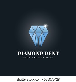 Diamond Dent Abstract Concept. Vector Emblem, Sign or Logo Template. Tooth Shaped Shiny Brilliant Symbol. On Dark Background.