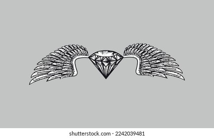 Diamantendesign mit Flügeln. kann als Tätowierung verwendet werden