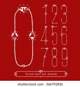 With diamond digits, stylized. Set. eps8. Zero 0 One 1 Two 2 Three 3 Four 4 Five 5 Six 6 Seven 7 eight 8 nine 9.