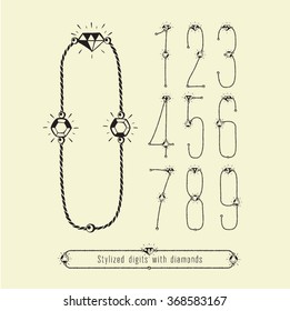 With diamond digits, stylized. Set. eps8. Zero 0 One 1 Two 2 Three 3 Four 4 Five 5 Six 6 Seven 7 eight 8 nine 9.