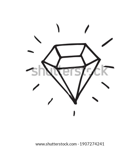 Diamond doodle icon, Hand drawn vector cute illustration.