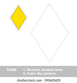 Diamond. Dot to dot educational game for kids, the primary geometry for preschool children.