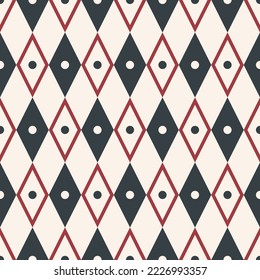Diamond dot geometric pattern. Vector geometric red-blue color rhombus dot random pattern. Geometric seamless pattern for fabric, textile, interior decoration elements, upholstery, wrapping.