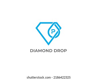 Diamond Drop Logo Concept icon symbol sign Design Line Art Style with Letter P. Diamonds Water Drop Logotype. Vector illustration template

