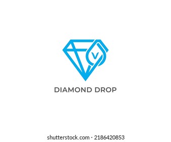 Diamond Drop Logo Concept sign icon symbol Design Line Art Style with Letter V. Diamonds Water Drop Logotype. Vector illustration template
