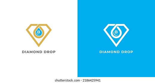 Diamond Drop Logo Concept sign symbol icon Design Line Art Style with Letter B. Diamonds Water Drop Logotype. Vector illustration template