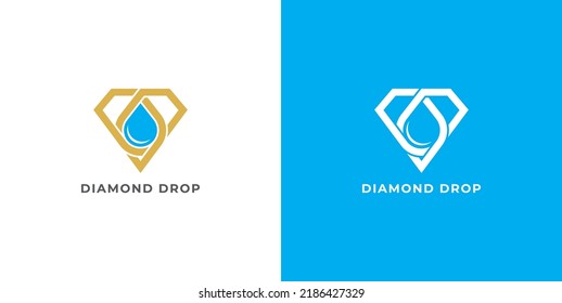 Diamond Drop Logo Concept Symbol Sign Icon Design Line Art Style. Diamonds Water Drop Logotype. Vector Illustration Template