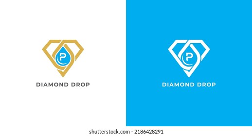 Diamond Drop Logo Concept symbol sign icon Design Line Art Style with Letter P. Diamonds Water Drop Logotype. Vector illustration template