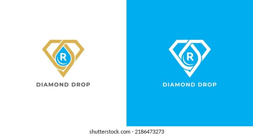 Símbolo del concepto de la colocación de diamantes Icono Diseño Estilo de línea de arte con letra R. El Logotipo De La Caída Del Agua De Los Diamantes. Plantilla de ilustración de vector