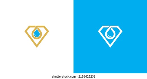 Diamond Drop Logo Sign Symbol Icon Design Line Art Style. Diamonds Water Drop Logotype. Vector Illustration Template