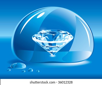 Diamond in a drop of water. Concept of "diamond of the first water"