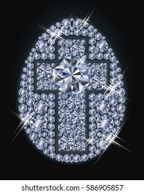 Diamond Easter egg with cross, Happy Easter card,  vector illustration