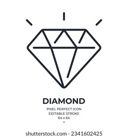 Diamant editierbares Rahmensymbol einzeln auf weißem Hintergrund, flache Vektorgrafik. Pixel perfekt. 64 x 64.
