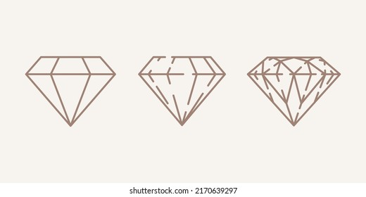 Diamond emblem. Set of 3 geometric shape. Modern linear design print. Modern abstract linear compositions and graphic design elements.