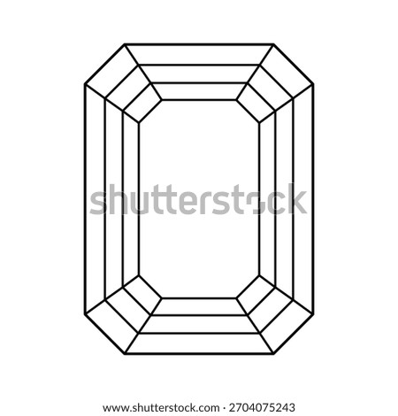 Diamond Emerald cut shape. Diamond top view. Gemstone outline icon for jewellery design, branding, packaging, logo. Emerald brilliant cut flat pattern. Design diagram.