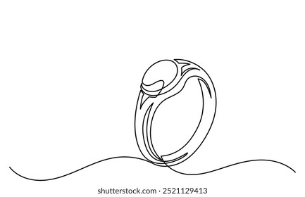 Diamond engagement ring .continuous line drawing of diamond wedding ring on a white background.single-line proposal engagement and love marriage invitation concept.Wedding gold Ring illustration.