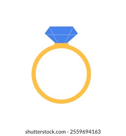 Diamond Engagement Ring In Flat Vector Illustration Symbolizing Luxury, Love, And Commitment, Isolated On White Background.