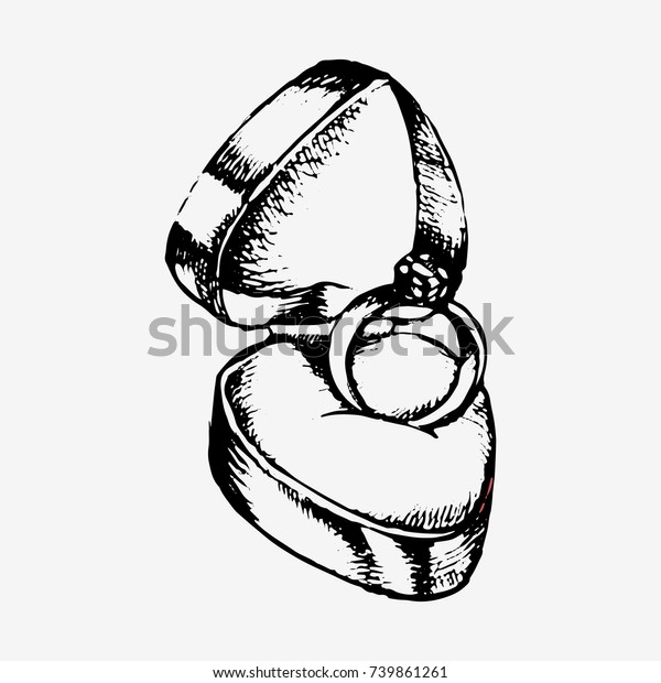 Diamond Engagement Ring Heartshaped Box Hand Stock Vector (Royalty Free ...