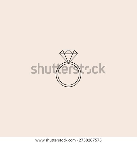 Diamond engagement ring icon with a brilliant cut gemstone on a plain background, symbolizing love and commitment