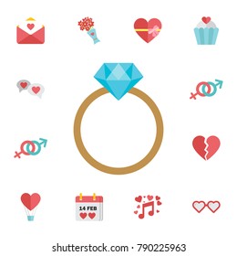 Diamond engagement ring icon. Digital vector february happy valentine's day and wedding celebration color simple flat icon set on white background