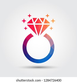 Diamond engagement ring icon, Geometric style