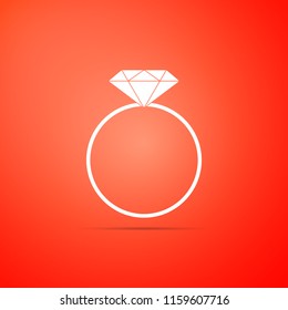 Diamond engagement ring icon isolated on orange background. Flat design. Vector Illustration